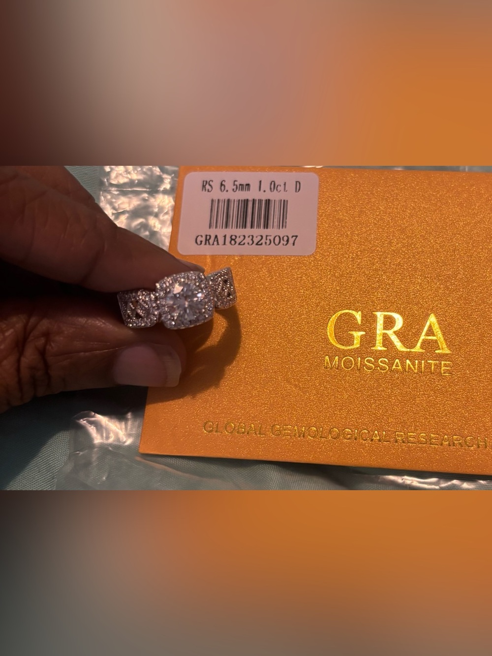 GRA Moissanite Three-Stone Halo Ring in White